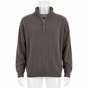 Oscar de la Renta Vintage Brown Quarter Zip Sweater Mock Neck Pullover XL